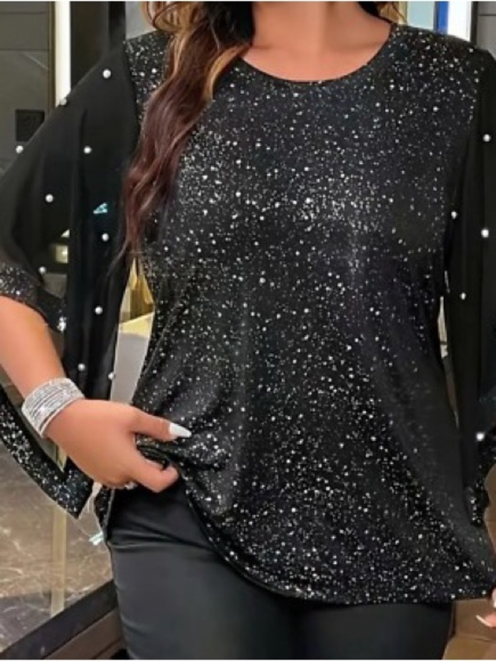 SHEIN Black Sparkle Evening Blouse size L
